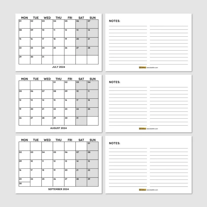 Siyah Beyaz Aylık Planlama 2027 Takvim, 2027 Masa Takvimi, Black White Monthly Planner Calendar