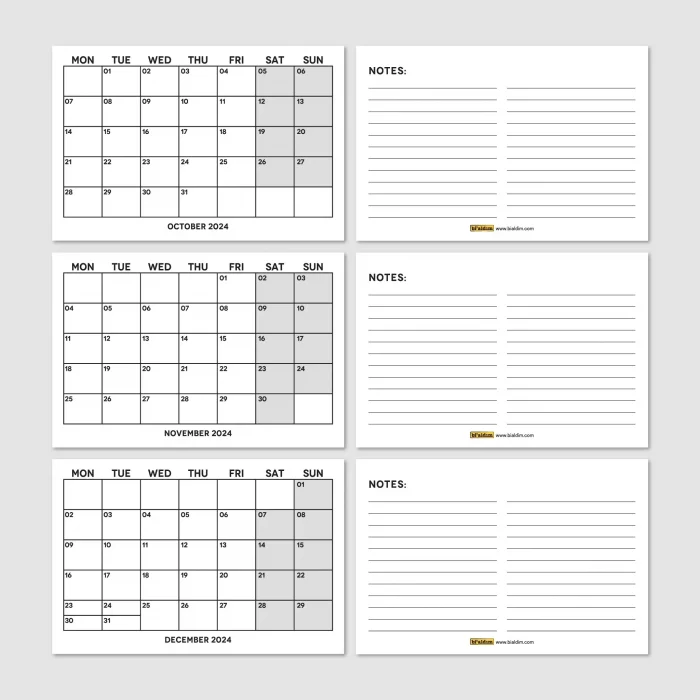 Siyah Beyaz Aylık Planlama 2027 Takvim, 2027 Masa Takvimi, Black White Monthly Planner Calendar