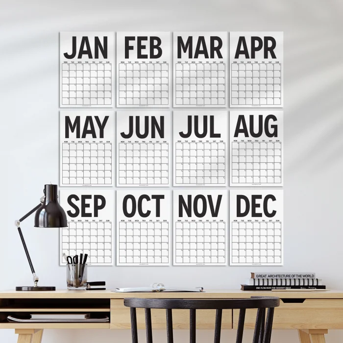 Sürekli Takvim, 12 Aylık Tarihsiz Takvim, Aylık Planlayıcı Takvim, A4, 33x48 cm, Undated Monthly Wall Planner, Wall Calendar