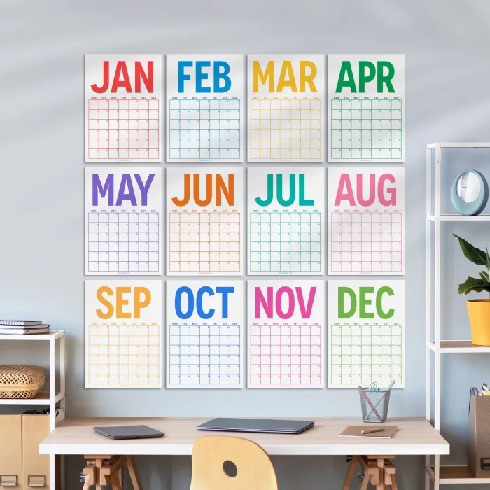 Sürekli Takvim, 12 Aylık Tarihsiz Takvim, Aylık Planlayıcı Takvim, A4, 33 x 48 cm, Undated Monthly Wall Planner, Wall Calendar