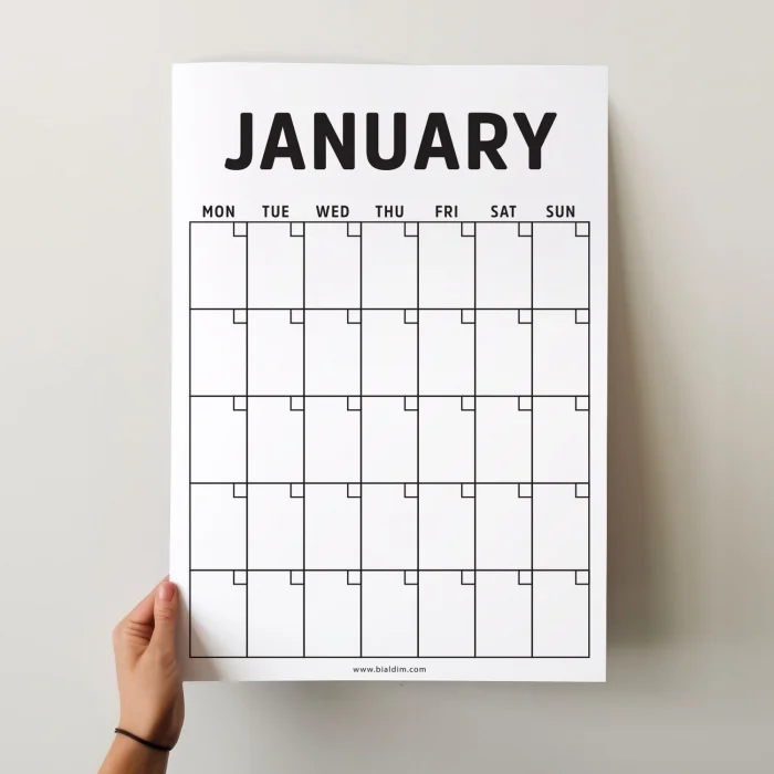 Tarihsiz Aylık Planlayıcı Duvar Takvimi - Minimalist Siyah Beyaz Modern Planlayıcı (12 Ay)