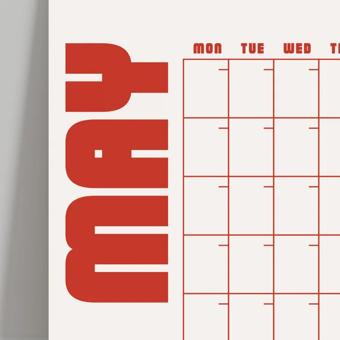 Tarihsiz Aylık Planlayıcı Takvim, Kırmızı Retro Organizer Planlayıcı