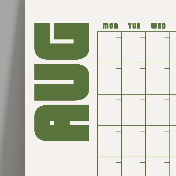 Tarihsiz Aylık Planlayıcı Takvim, Matcha Yeşil Retro Organizer Duvar Planlayıcı