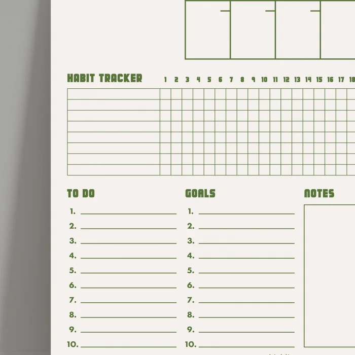 Tarihsiz Aylık Planlayıcı Takvim, Matcha Yeşil Retro Organizer Duvar Planlayıcı