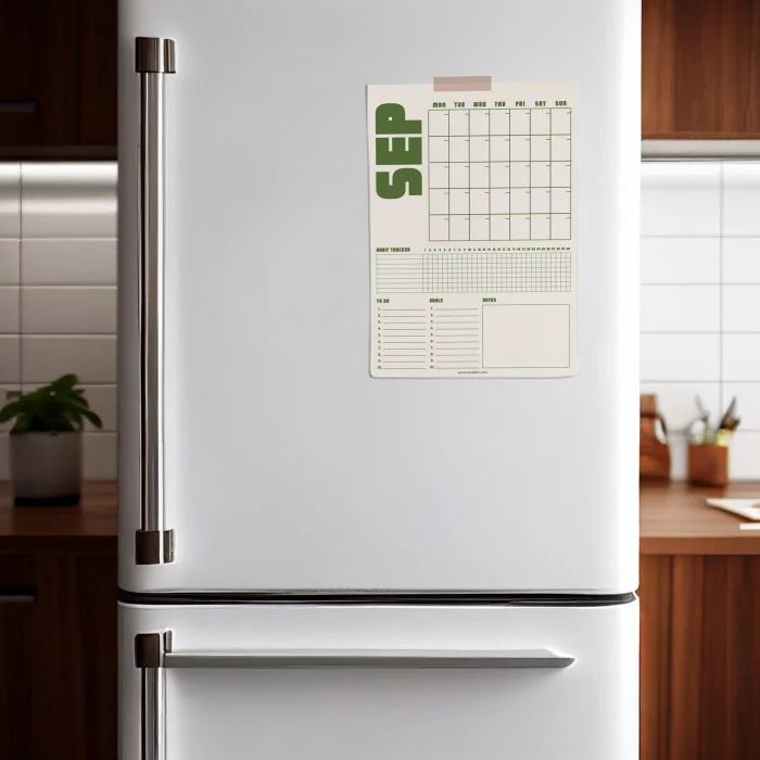 Tarihsiz Aylık Planlayıcı Takvim, Matcha Yeşil Retro Organizer Duvar Planlayıcı