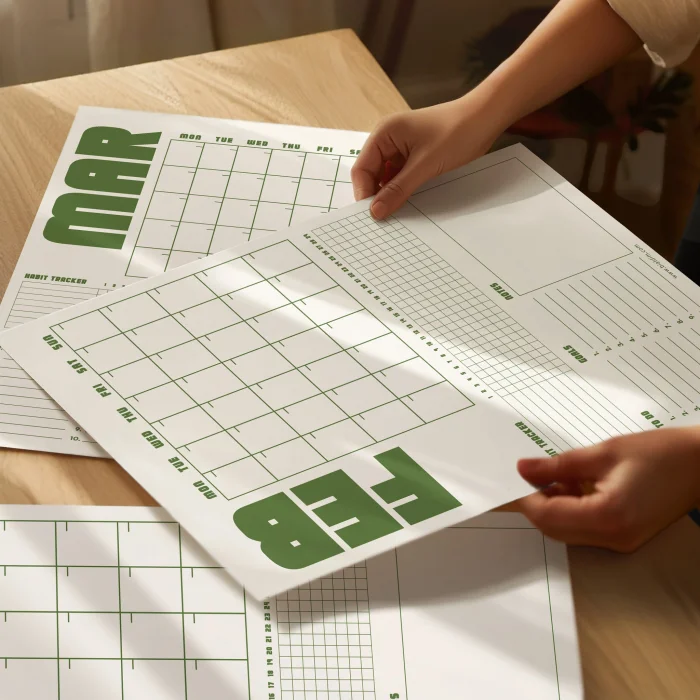 Tarihsiz Aylık Planlayıcı Takvim, Matcha Yeşil Retro Organizer Duvar Planlayıcı