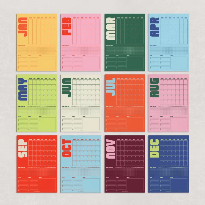 Tarihsiz Aylık Planlayıcı Takvim, Retro Organizer Planlayıcı