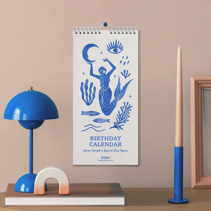 Tarihsiz Doğum Günü Takvimi, Denizkıızı, Okyanus Sanatı Takvim, 12 Aylık Sürekli Takvim, 14 x 29,7 cm, Planlayıcı Takvim