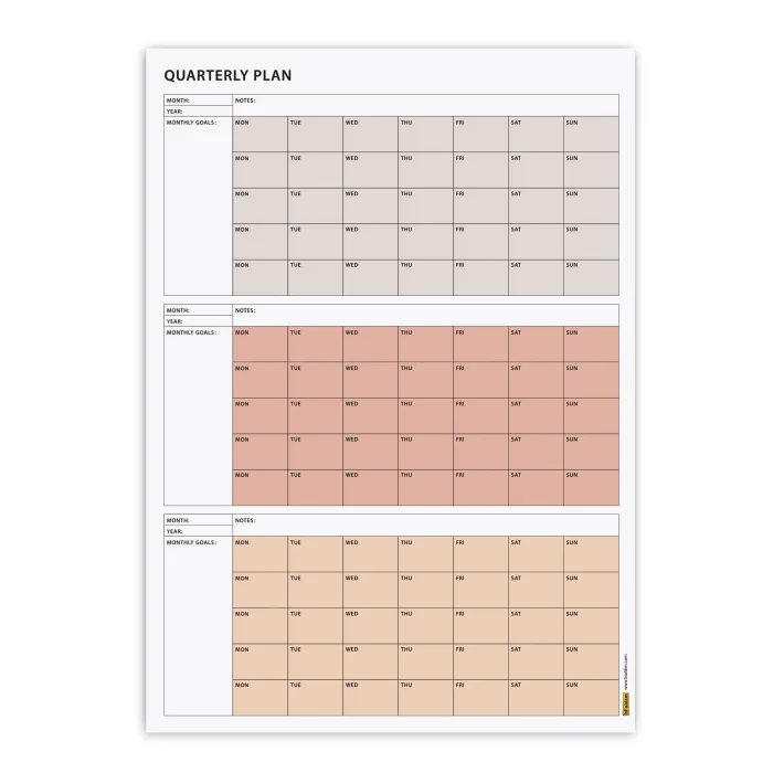 Tarihsiz Üç Aylık Duvar Takvimi, 90 Günlük Plan, Duvar Planlayıcı, Boho Renk, Toprak Tonu - 35x50 cm