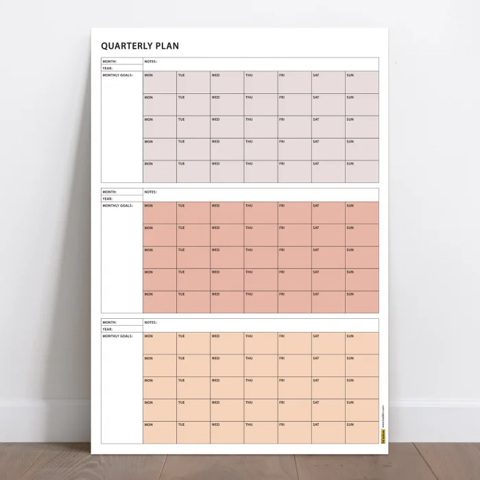 Tarihsiz Üç Aylık Duvar Takvimi, 90 Günlük Plan, Duvar Planlayıcı, Boho Renk, Toprak Tonu - 35x50 cm