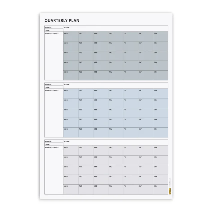 Tarihsiz Üç Aylık Duvar Takvimi, 90 Günlük Plan, Duvar Planlayıcı, Gri Renk - 35x50 cm