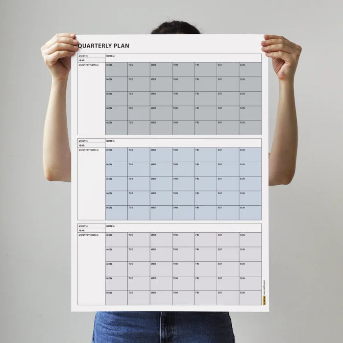 Tarihsiz Üç Aylık Duvar Takvimi, 90 Günlük Plan, Duvar Planlayıcı, Gri Renk - 35x50 cm