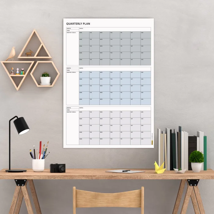 Tarihsiz Üç Aylık Duvar Takvimi, 90 Günlük Plan, Duvar Planlayıcı, Gri Renk - 35x50 cm