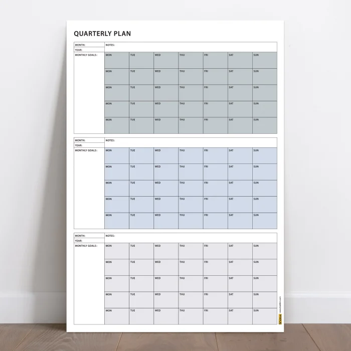 Tarihsiz Üç Aylık Duvar Takvimi, 90 Günlük Plan, Duvar Planlayıcı, Gri Renk - 35x50 cm