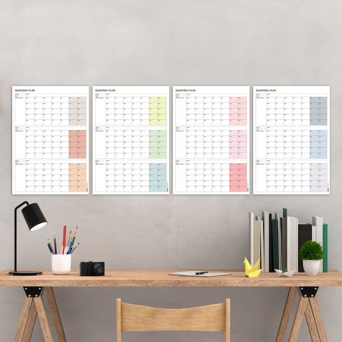 Tarihsiz Üç Aylık Duvar Takvimi Seti, Üç Aylık Duvar Planlayıcısı, 90 Günlük Takvim, 90 Günlük Plan - 50x70cm