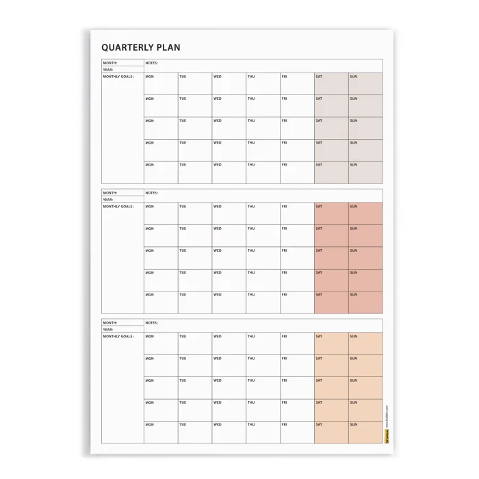Tarihsiz Üç Aylık Duvar Takvimi Seti, Üç Aylık Duvar Planlayıcısı, 90 Günlük Takvim, 90 Günlük Plan - 50x70cm