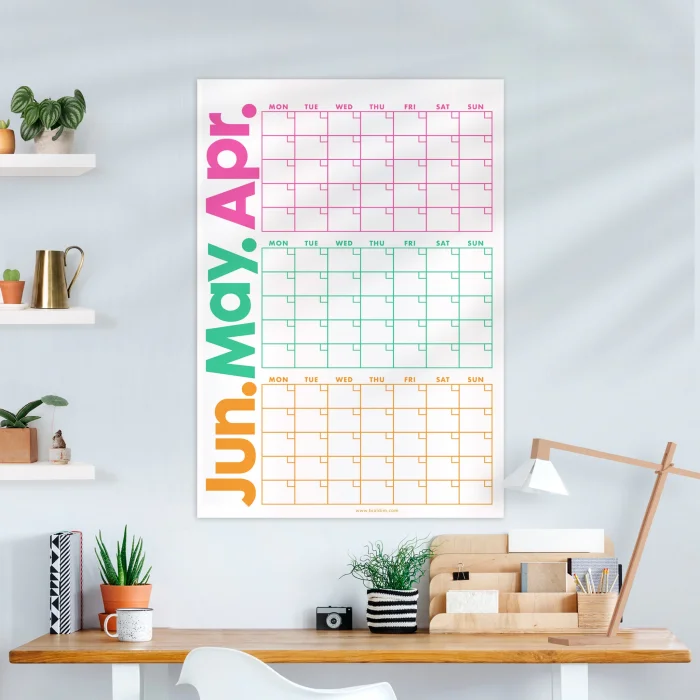 Tarihsiz Üç Aylık Duvar Takvimi Seti, Zamansız Takvim, Planlayıcı Set, Rengarenk, 90 Günlük Takvim, 90 Günlük Plan - 33x48cm
