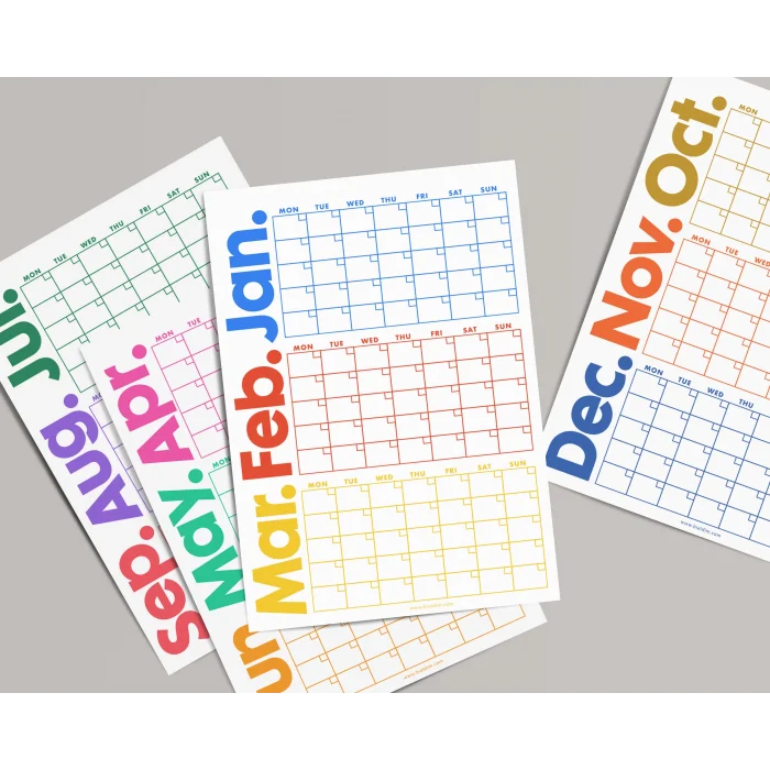Tarihsiz Üç Aylık Duvar Takvimi Seti, Zamansız Takvim, Planlayıcı Set, Rengarenk, 90 Günlük Takvim, 90 Günlük Plan - 70x100cm