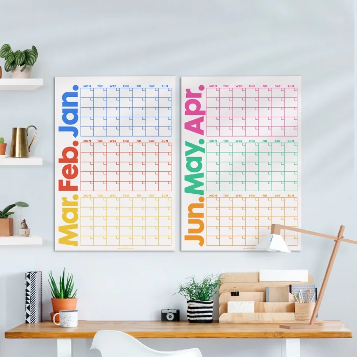 Tarihsiz Üç Aylık Duvar Takvimi Seti, Zamansız Takvim, Planlayıcı Set, Rengarenk, 90 Günlük Takvim, 90 Günlük Plan - 70x100cm