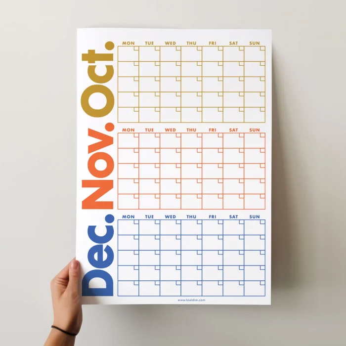 Tarihsiz Üç Aylık Duvar Takvimi Seti, Zamansız Takvim, Planlayıcı Set, Rengarenk, 90 Günlük Takvim, 90 Günlük Plan - 70x100cm