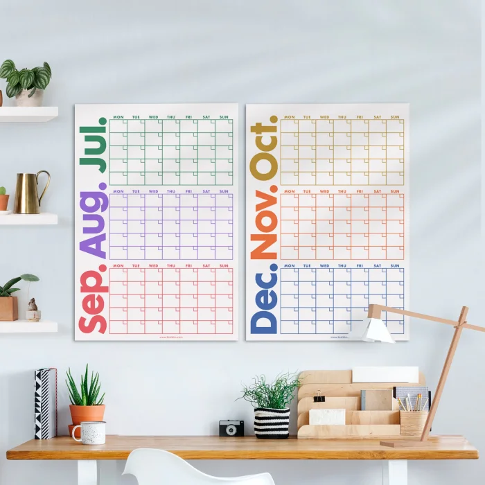 Tarihsiz Üç Aylık Duvar Takvimi Seti, Zamansız Takvim, Planlayıcı Set, Rengarenk, 90 Günlük Takvim, 90 Günlük Plan - 70x100cm