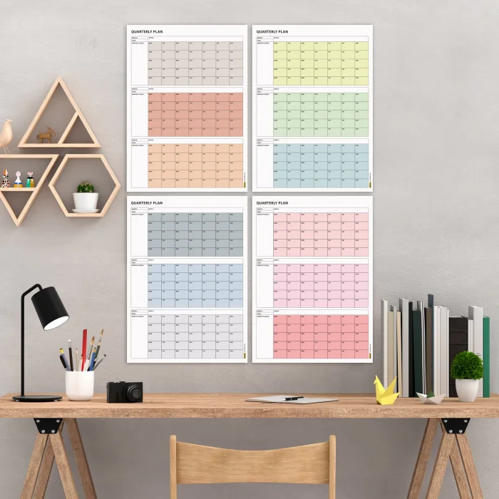 Tarihsiz Üç Aylık Duvar Takvimi, Üç Aylık Planlayıcı, Yıllık Duvar Planlayıcı, Boho Color - 70x100 cm