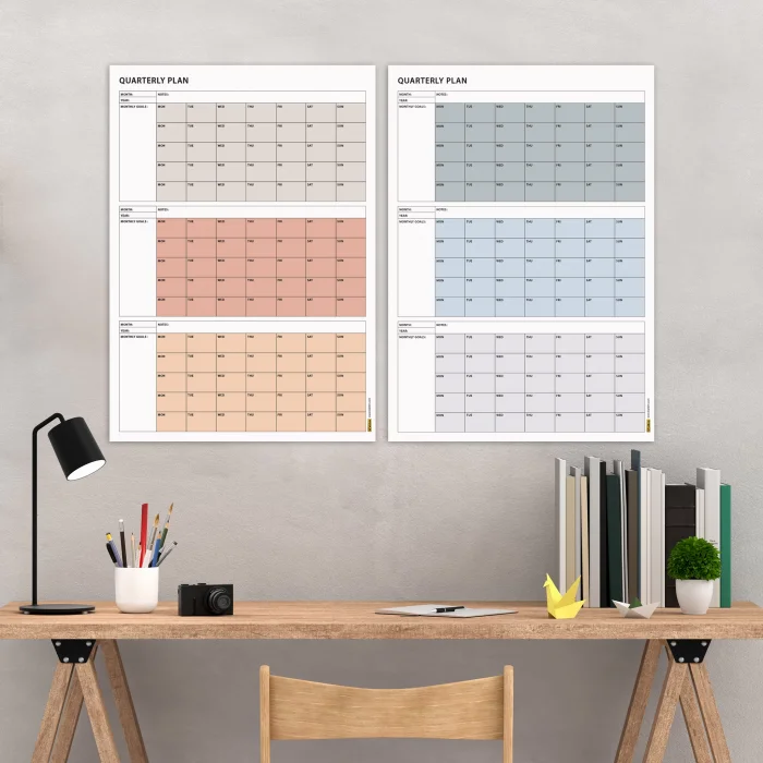 Tarihsiz Üç Aylık Duvar Takvimi, Üç Aylık Planlayıcı, Yıllık Duvar Planlayıcı, Boho Color - 70x100 cm