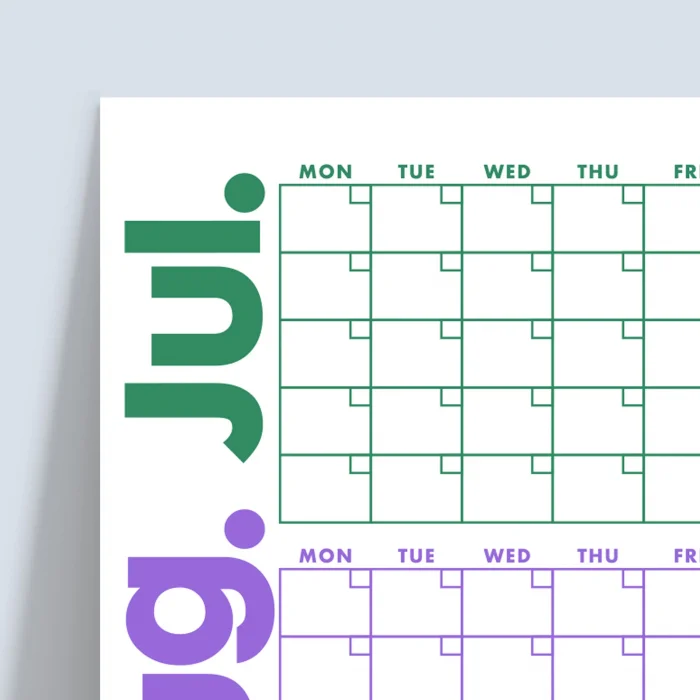 Tarihsiz Üç Aylık Duvar Takvimi, Zamansız Takvim, üçüncü Çeyrek 90 Günlük Takvim, 90 Günlük Plan - 50x70cm