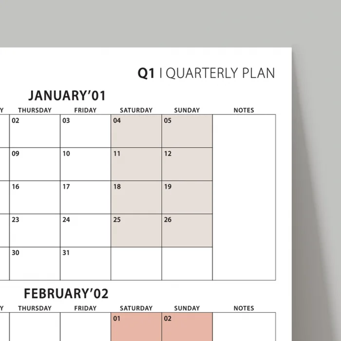 Üç Aylık Planlayıcı 2025 Duvar Takvimi, Ocak - Mart 2025, 90 Günlük Planlama, Yılın Birinci Çeyreği Takvimi - 35x50cm