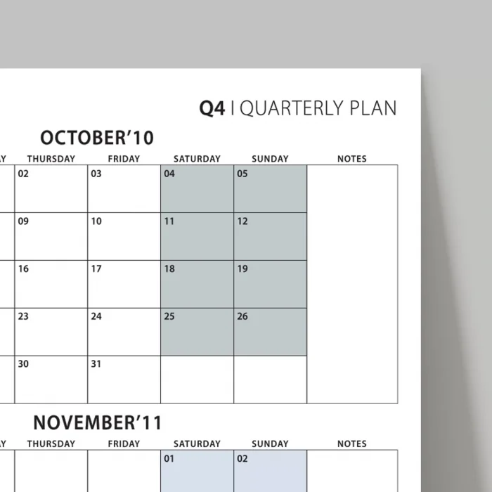 Üç Aylık Planlayıcı 2026 Duvar Takvimi, Ekim - Aralık 2026, 90 Günlük Planlama, Yılın Dördüncü Çeyreği Takvimi - 35x50cm