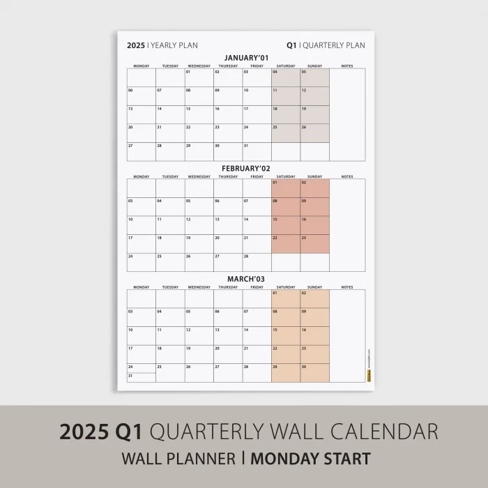 Üç Aylık Planlayıcı 2026 Duvar Takvimi, Ocak - Mart 2026, 90 Günlük Planlama, Yılın Birinci Çeyreği Takvimi - 35x50cm