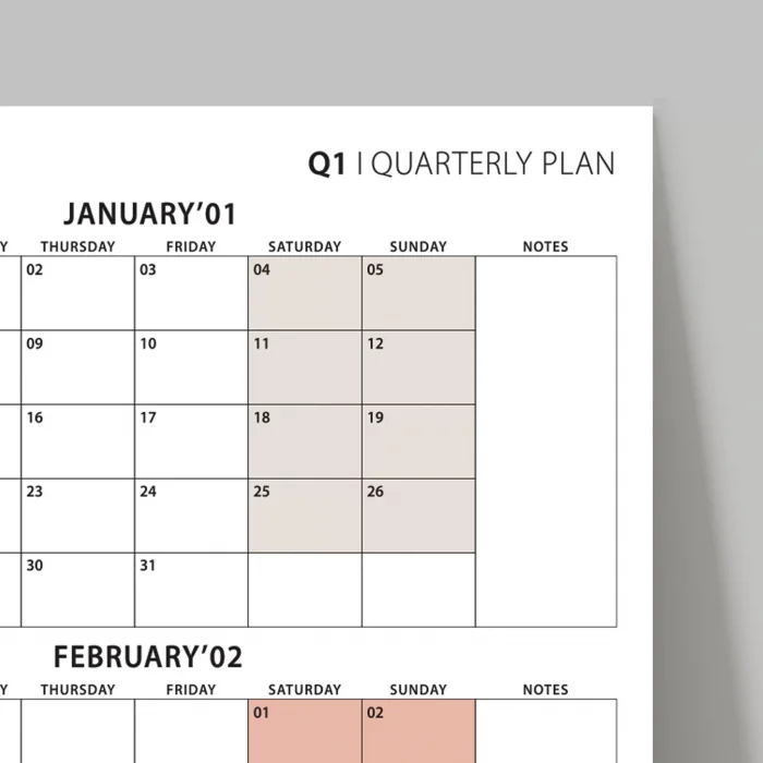 Üç Aylık Planlayıcı 2026 Duvar Takvimi, Ocak - Mart 2026, 90 Günlük Planlama, Yılın Birinci Çeyreği Takvimi - 50x70cm