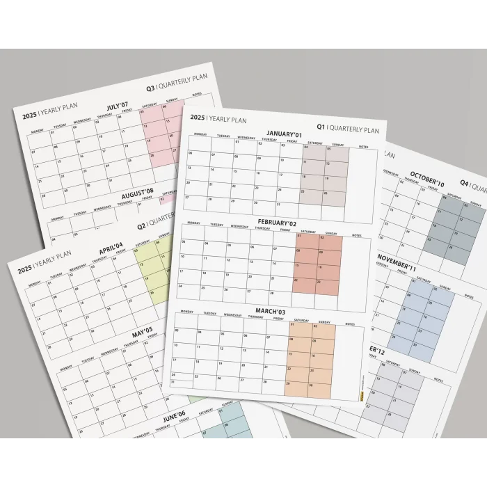Üç Aylık Planlayıcı 2026 Duvar Takvimi Seti, 90 Günlük Planlama, 2026 Duvar Planlayıcı Takvim, Boho Renkler, 12 Hafta Planlayıcı Takvimi - 50x70cm