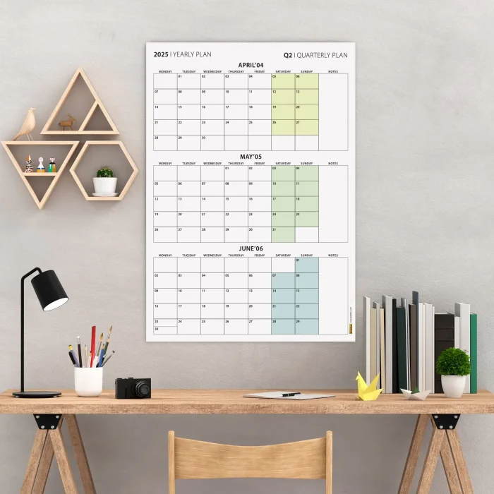 Üç Aylık Planlayıcı 2027 Duvar Takvimi Seti, 90 Günlük Planlama, 2027 Duvar Planlayıcı Takvim, Boho Renkler, 12 Hafta Planlayıcı Takvimi - 50x70cm