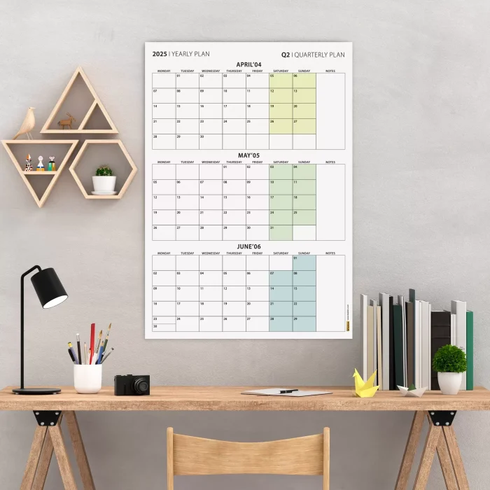 Üç Aylık Planlayıcı 2027 Duvar Takvimi Seti, 90 Günlük Planlama, 2027 Duvar Planlayıcı Takvim, Boho Renkler, 12 Hafta Planlayıcı Takvimi - 35x50cm