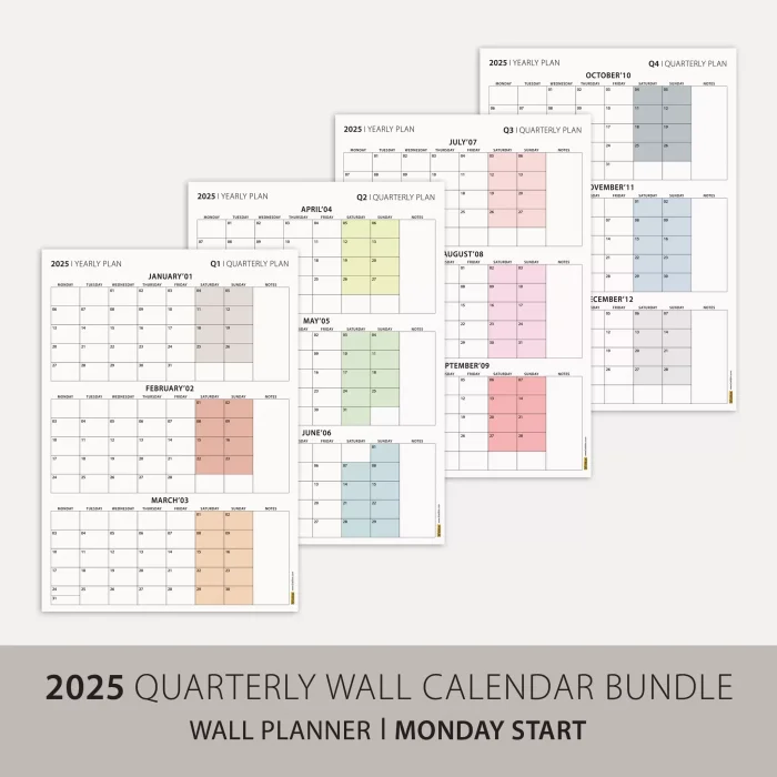 Üç Aylık Planlayıcı 2027 Duvar Takvimi Seti, 90 Günlük Planlama, 2027 Duvar Planlayıcı Takvim, Boho Renkler, 12 Hafta Planlayıcı Takvimi - 35x50cm