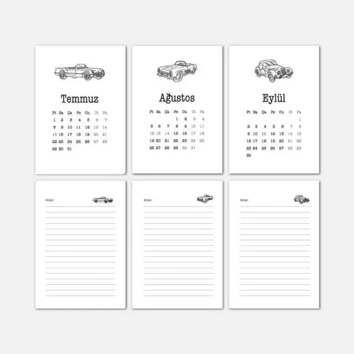 Vintage Araba Serisi Masa Takvimi | Ahşap Tabanlı 2025 Masa Takvimi