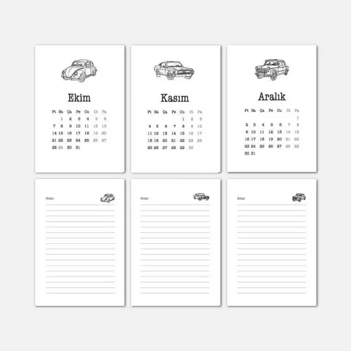 Vintage Araba Serisi Masa Takvimi | Ahşap Tabanlı 2025 Masa Takvimi