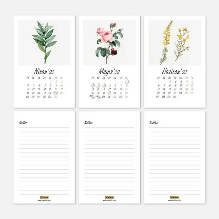 Vintage Çiçekler Takvim 2025 Masa Takvimi Kraft