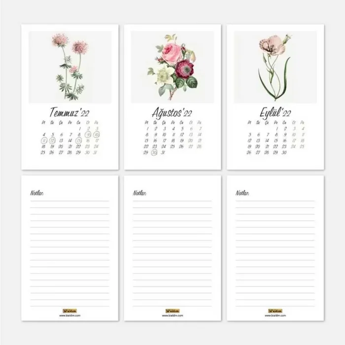 Vintage Çiçekler Takvim 2025 Masa Takvimi Kraft