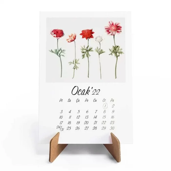 Vintage Çiçekler Takvim 2025 Masa Takvimi Kraft