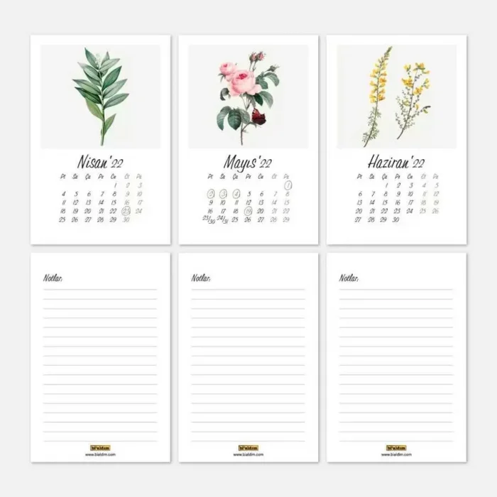 Vintage Çiçekler Takvim 2026 Masa Takvimi Kraft