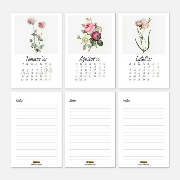 Vintage Çiçekler Takvim 2026 Masa Takvimi Kraft