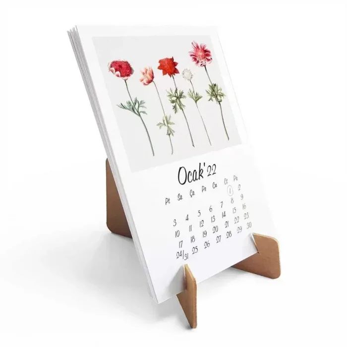 Vintage Çiçekler Takvim 2026 Masa Takvimi Kraft