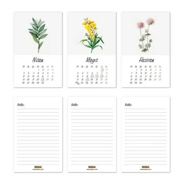 Vintage Çiçekli 2026 Masa Takvimi