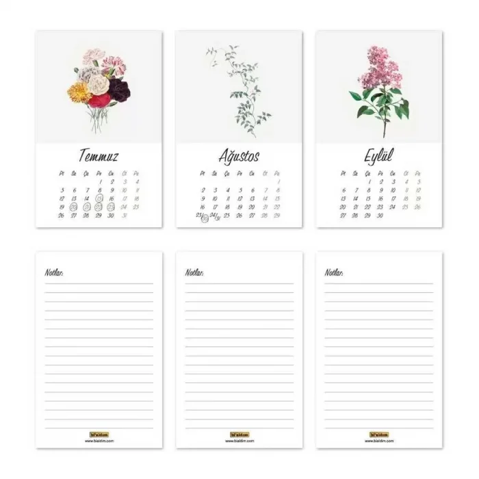 Vintage Çiçekli 2026 Masa Takvimi