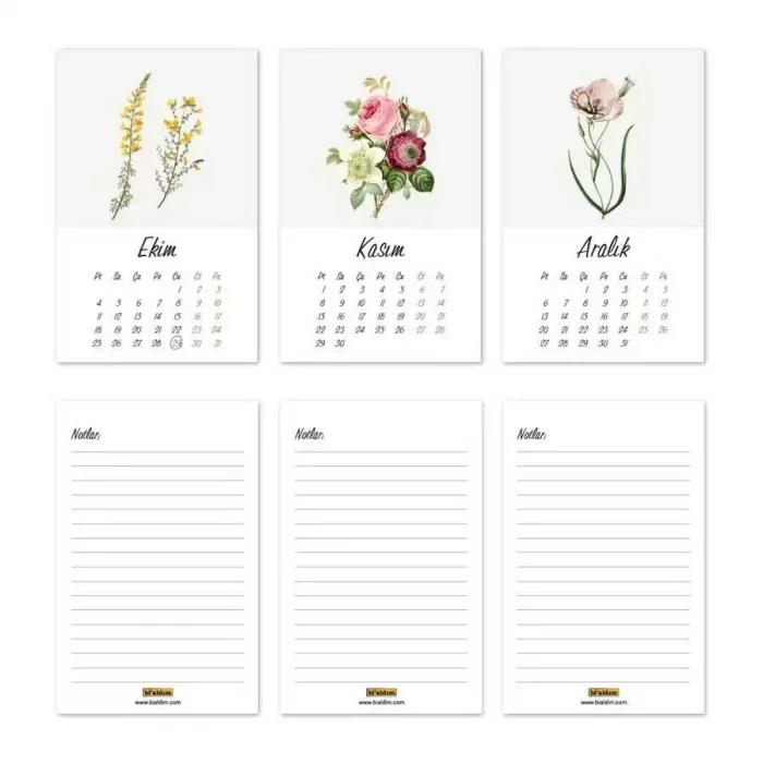 Vintage Çiçekli 2026 Masa Takvimi