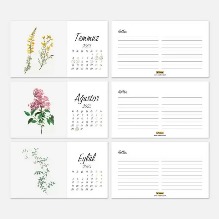 Vintage Çiçekli 2026 Masa Takvimi Kırmızı Renk