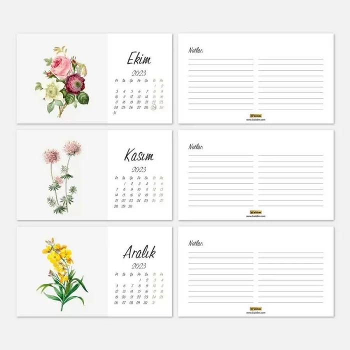 Vintage Çiçekli 2026 Masa Takvimi Kırmızı Renk