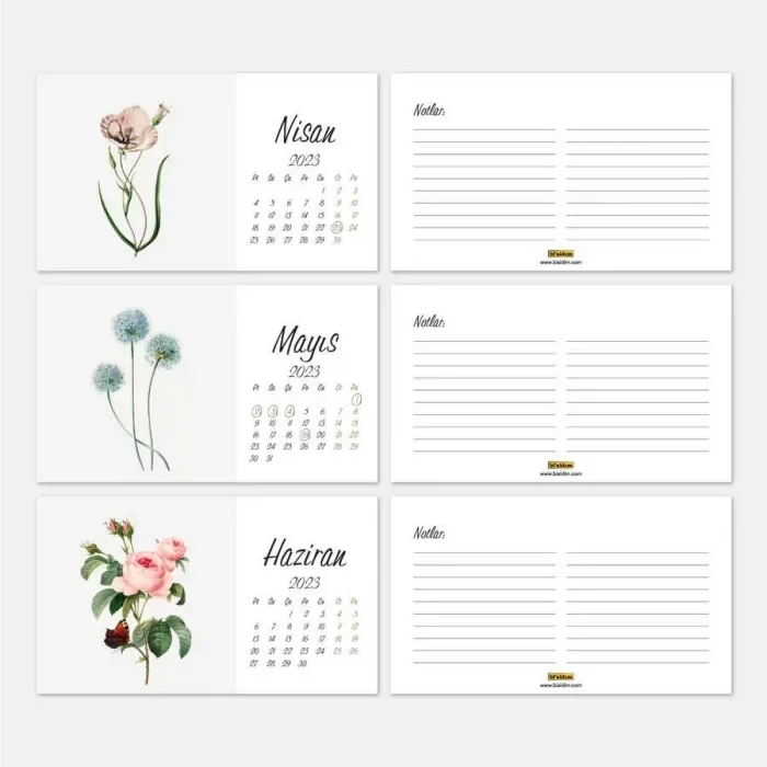 Vintage Çiçekli 2026 Masa Takvimi Siyah Renk